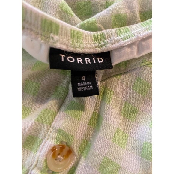 Torrid Women's Plus Size 4 Green Gingham Button Front Lined Top - Picture 10 of 14